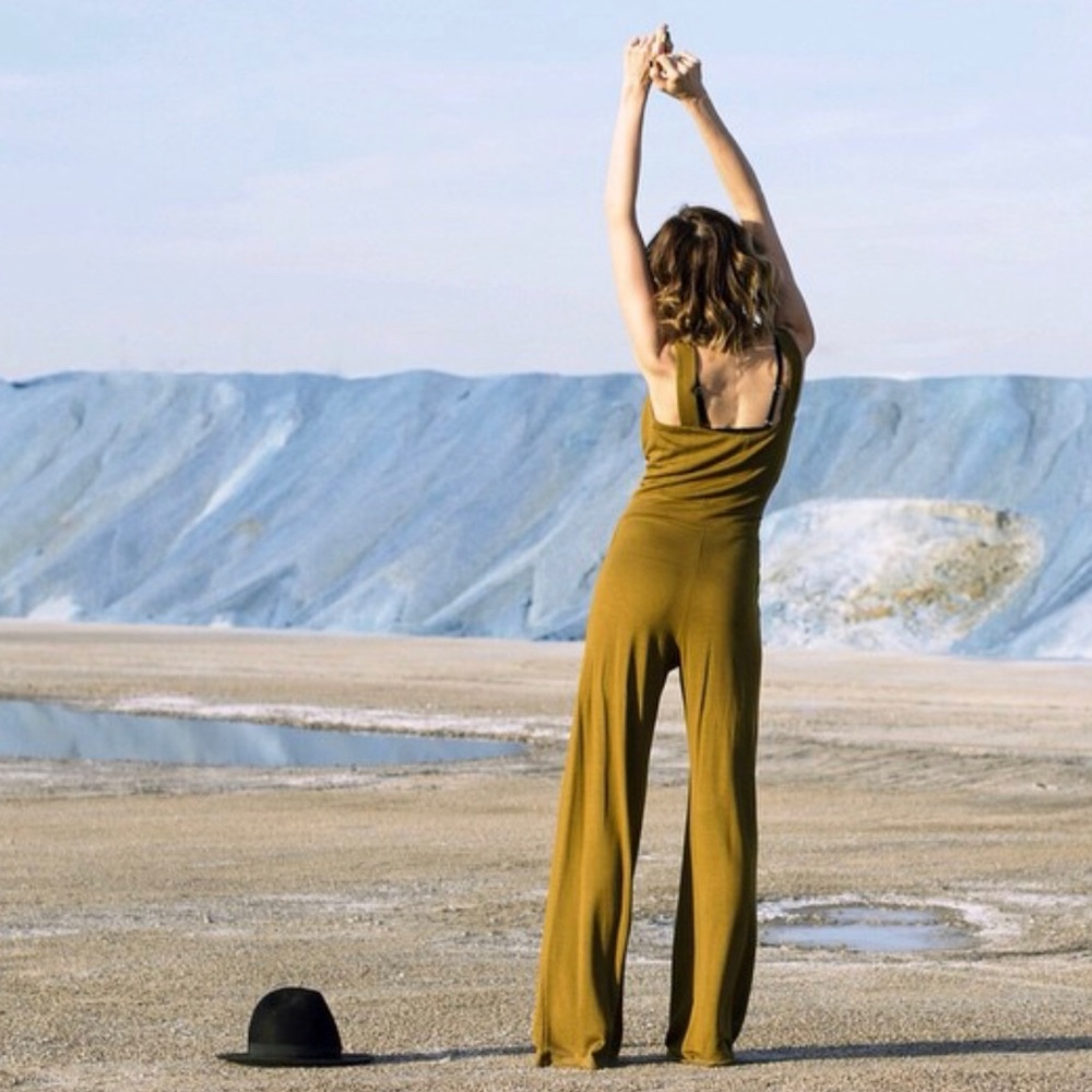 AGAIN Clothing Overalls Gold Romper Jumpsuit
